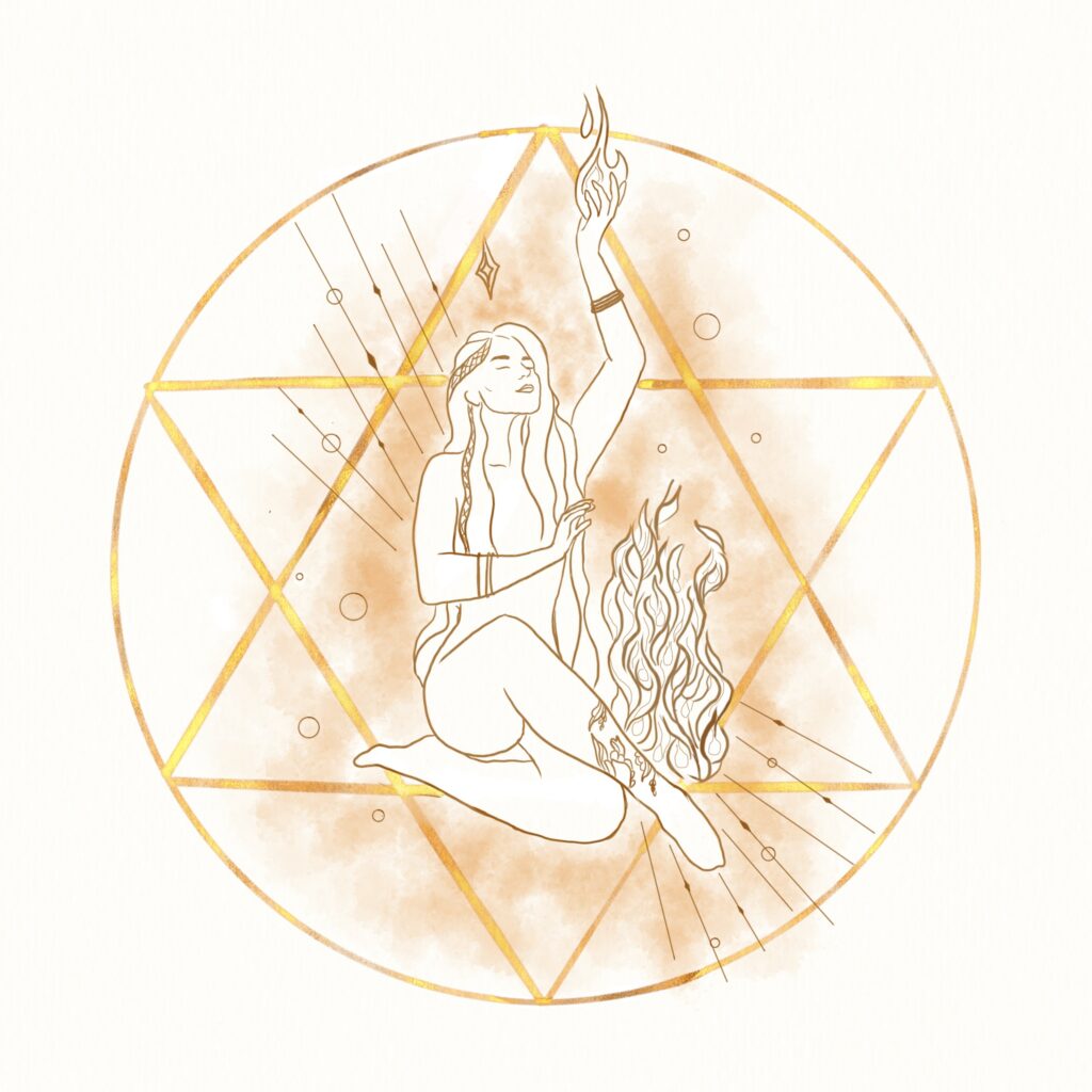 Illustration de femme représentant le symbole du feu orange
